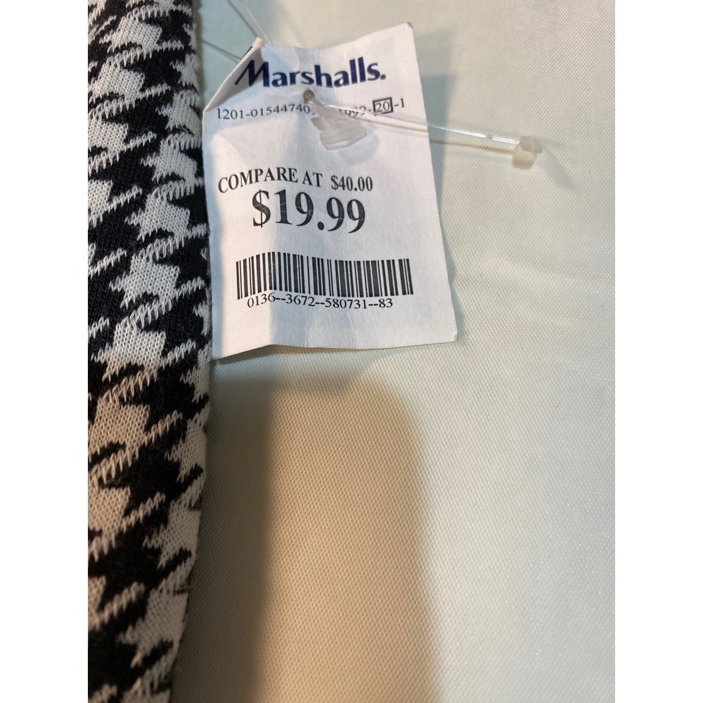 Carole Little Houndstooth Pencil Skirt‎ Black White Faux Leather Trim Size 10 - Picture 6 of 8